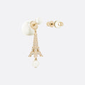 18K Dior Tribales Eiffel Tower Charm White Pearls Earrings