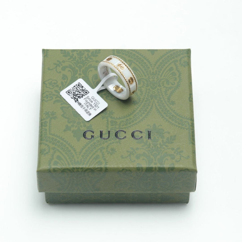18K Double Gucci Interlocking Gucci Icon White Zirconia Ring