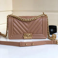 CHANEL MEDIUM 25 BOY BAG IN ASH BROWN LAMBSKIN SILVER HARDWARE