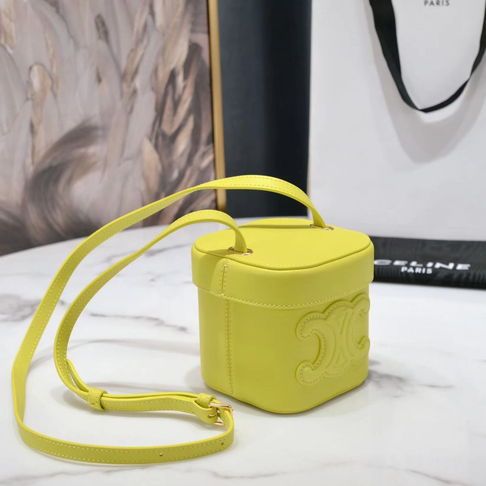 CELINE SQUARE BOX CROSSBODY BAG 11 LEMON YELLOW  CALFSKIN