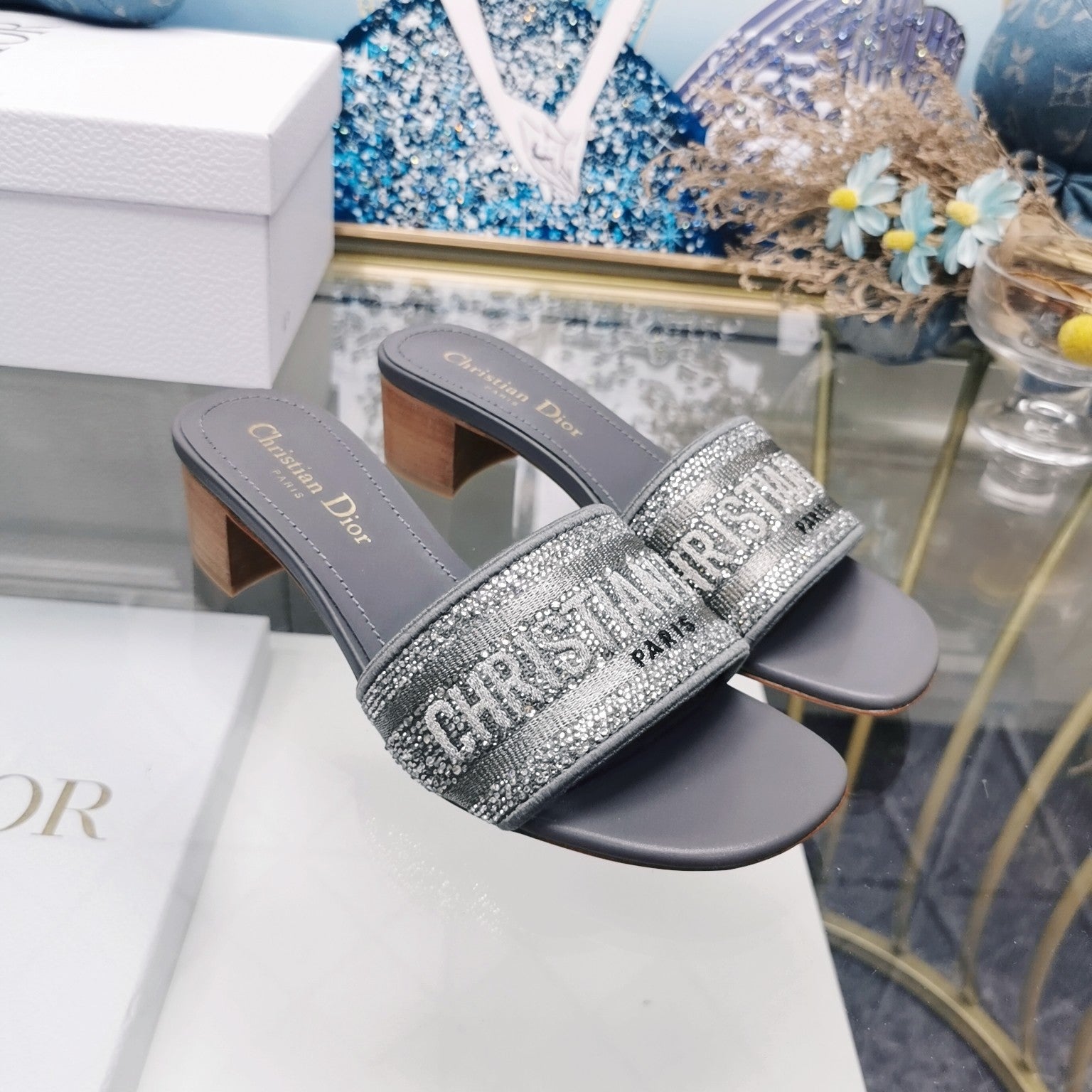 DIOR CD Mule Dway Heeled Slide 45mm Style 21