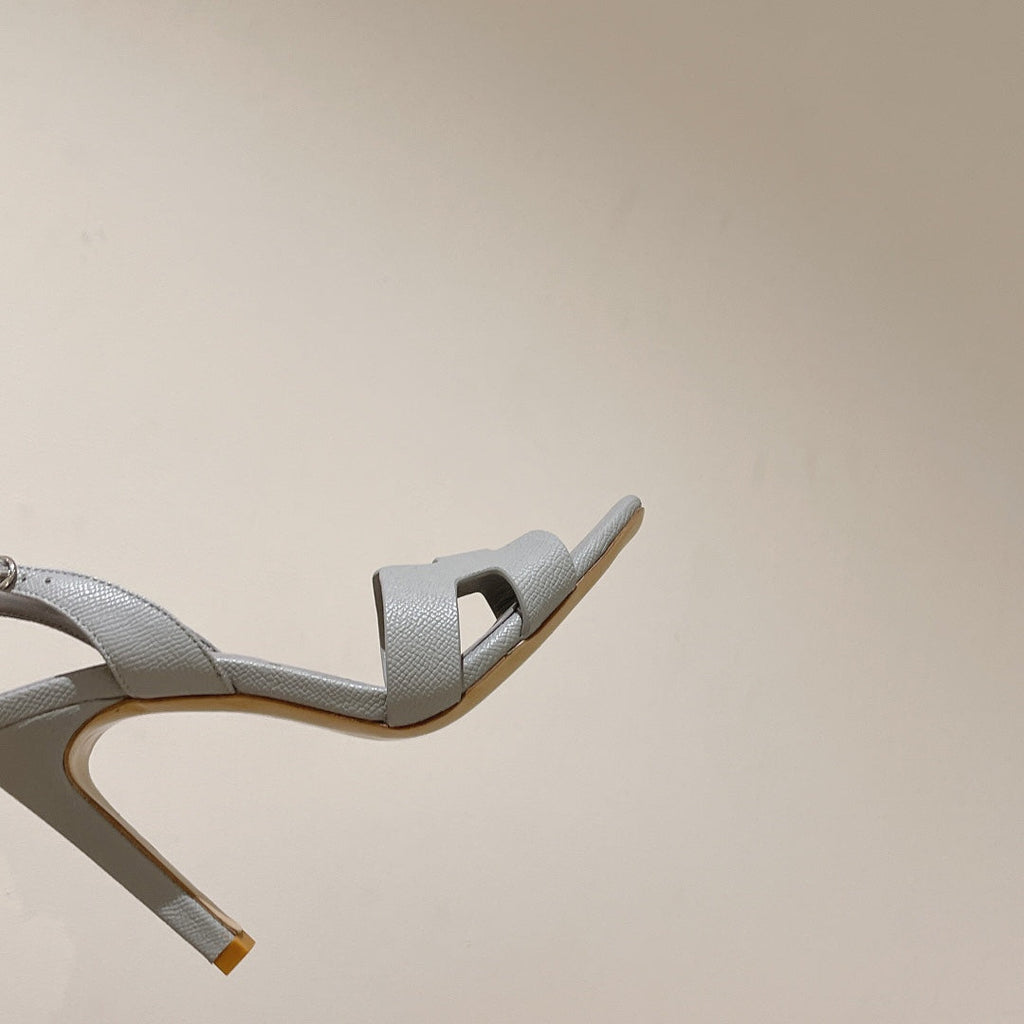 HERMES SLINGBACK SANDAL ETERNITE 105 CREAM GRAY LAMBSKIN