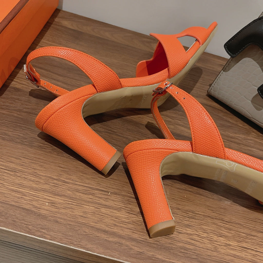 HERMES SLINGBACK SANDAL ETERNITE 75 ORANGE LAMBSKIN