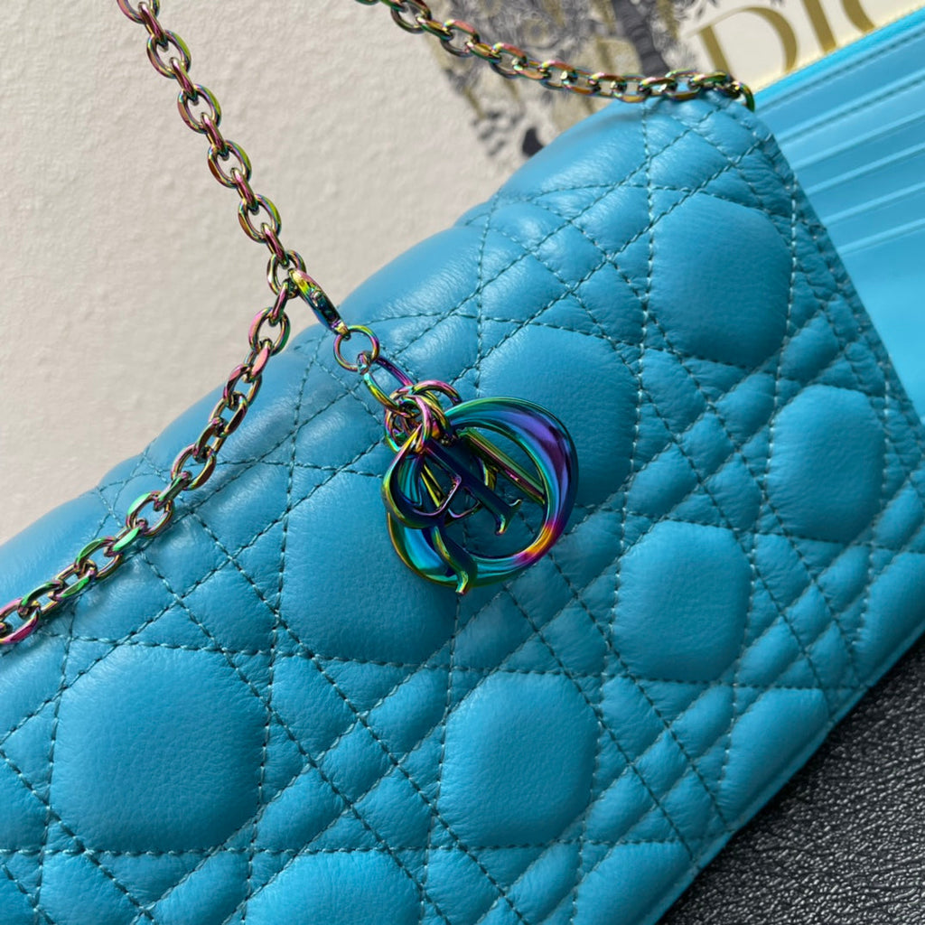 DIOR CARO SLIM POUCH 21 BAG IN SKY BLUE CALFSKIN