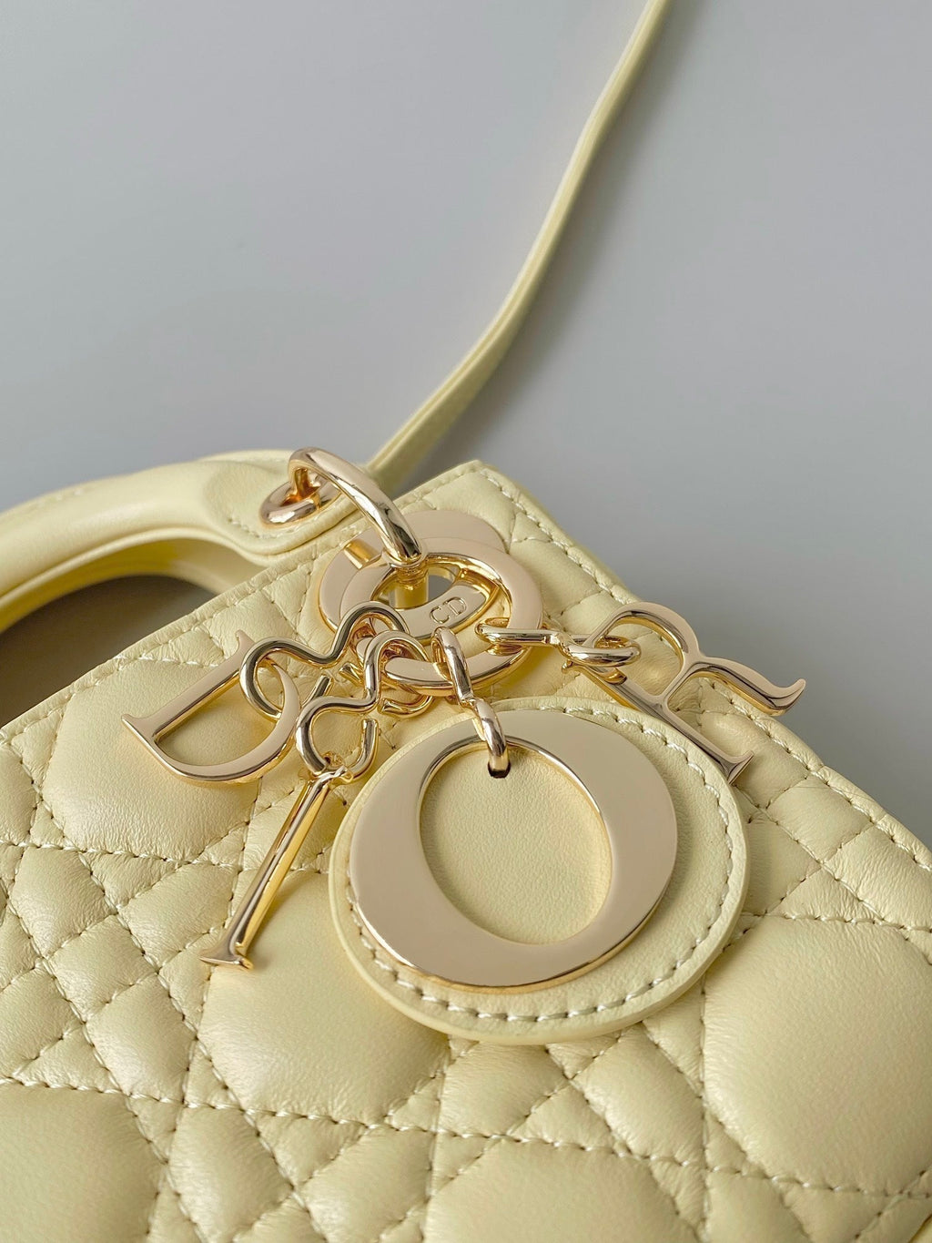 DIOR MICRO LADY 12 BAG IN LIGHT YELLOW LAMBSKIN