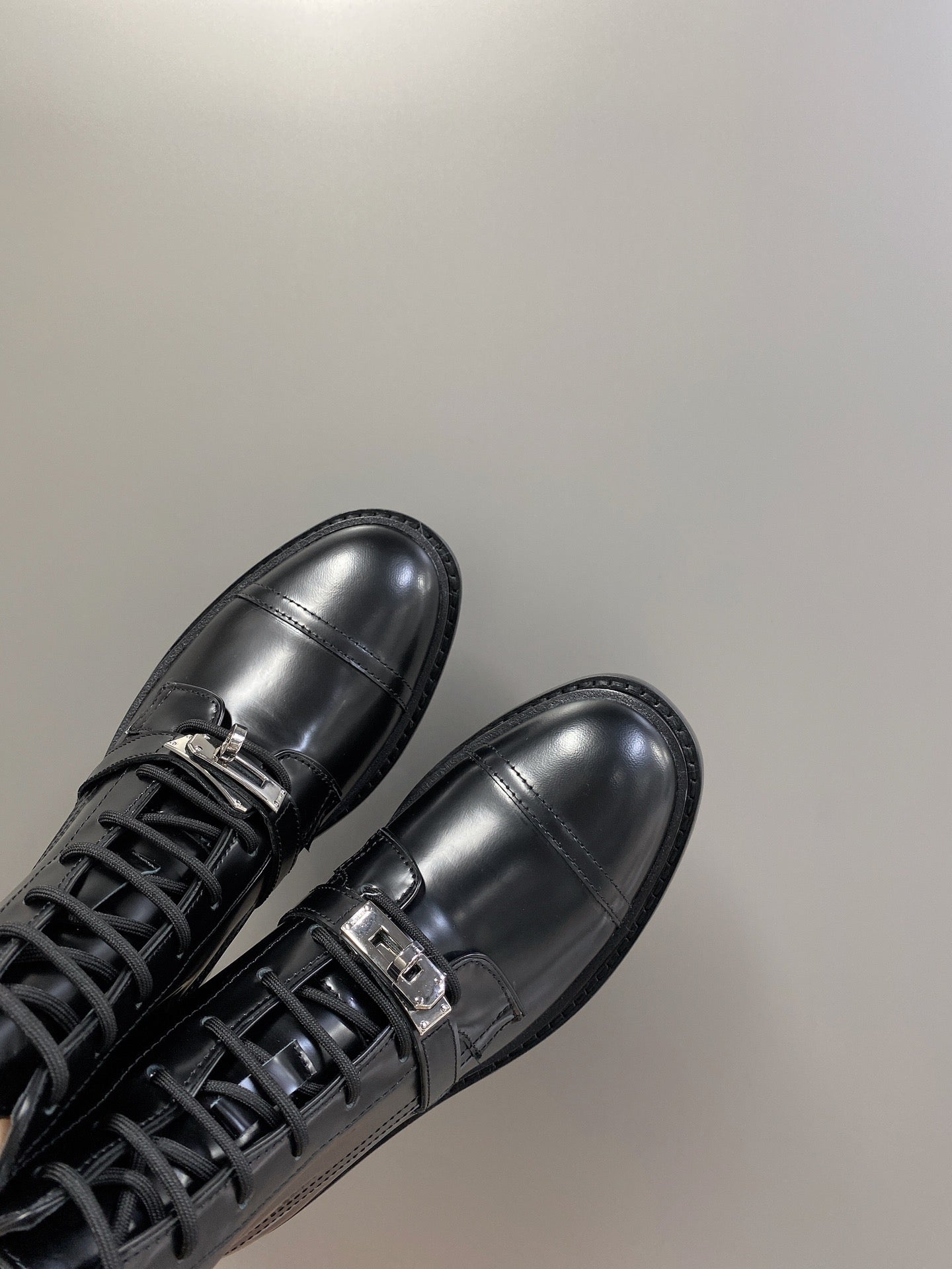 HERMES 25S FUNK ANKLE BOOT IN BLACK LAMBSKIN WITH SILVER HARDWARE