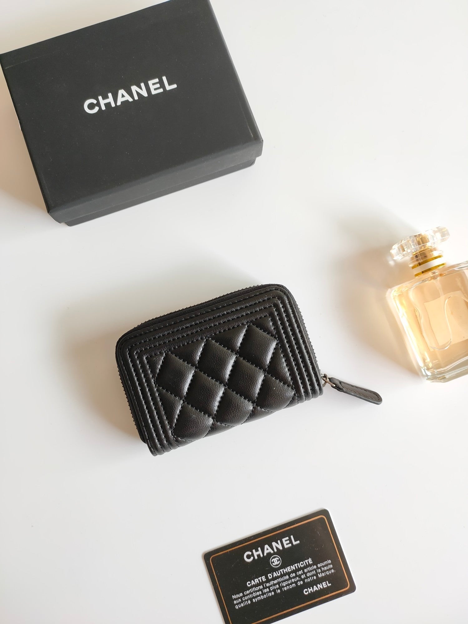 CHANEL BOY ZIP COIN PURSE 11.5 BLACK CALFSKIN ICON