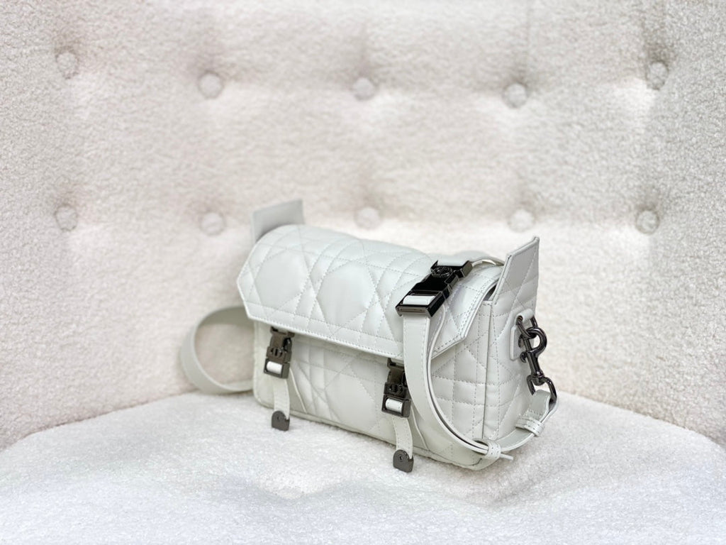 DIOR SMALL CAMP BAG 23 IN WHITE CALFSKIN