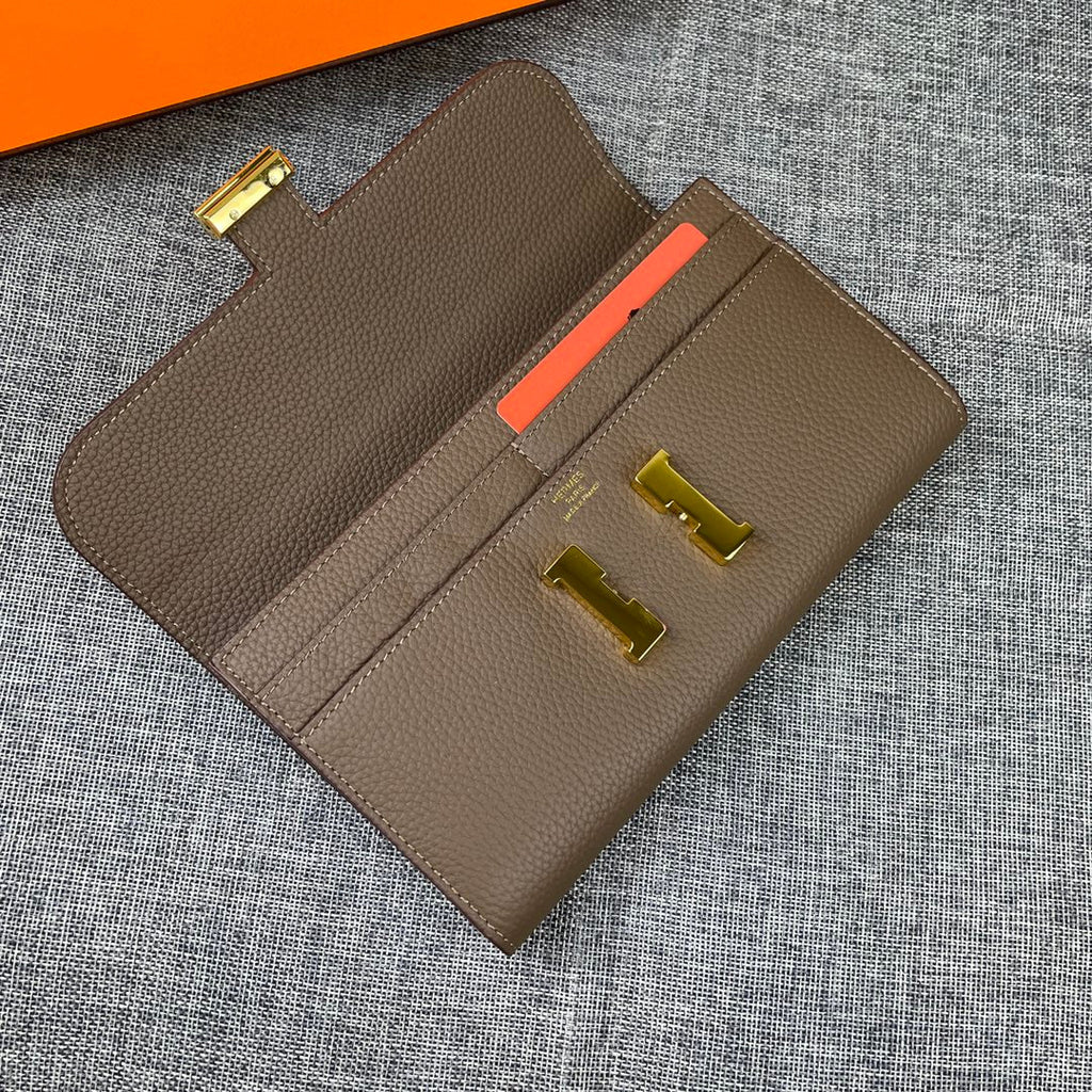 HERMES CLUTCH CONSTANCE 22 ASH BROWN CALFSKIN GOLD HARDWARE