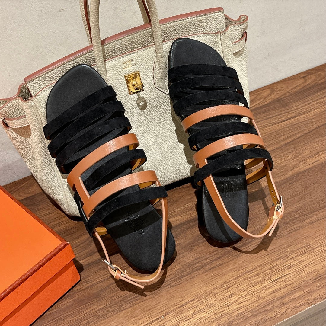 HERMES EPHESE SANDAL BLACK CALFSKIN
