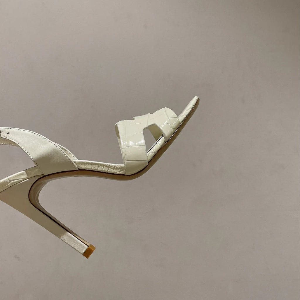 HERMES SLINGBACK  ETERNITE 105 WHITE LAMBSKIN AND CROCODILE LEATHER