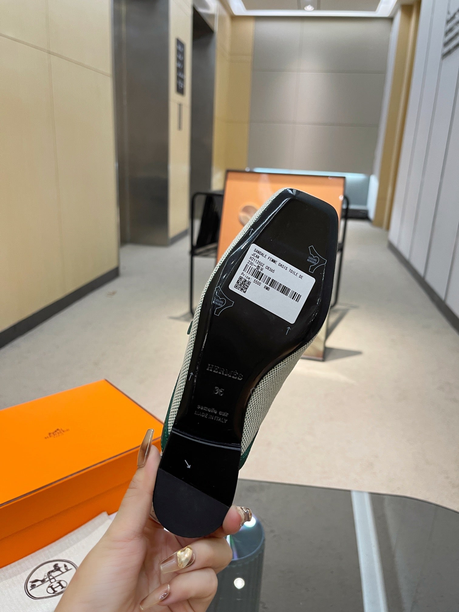 HERMES GROUPIE MULE OCEAN MIX SILVER LAMBSKIN