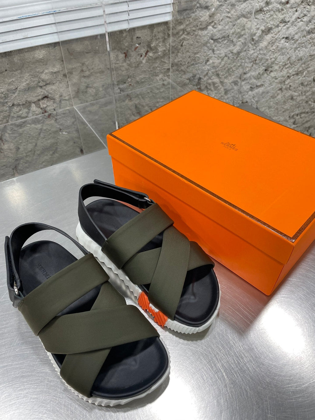 HERMES ELECTRIC SANDAL BLACK MIX DARK ARMY CALFSKIN