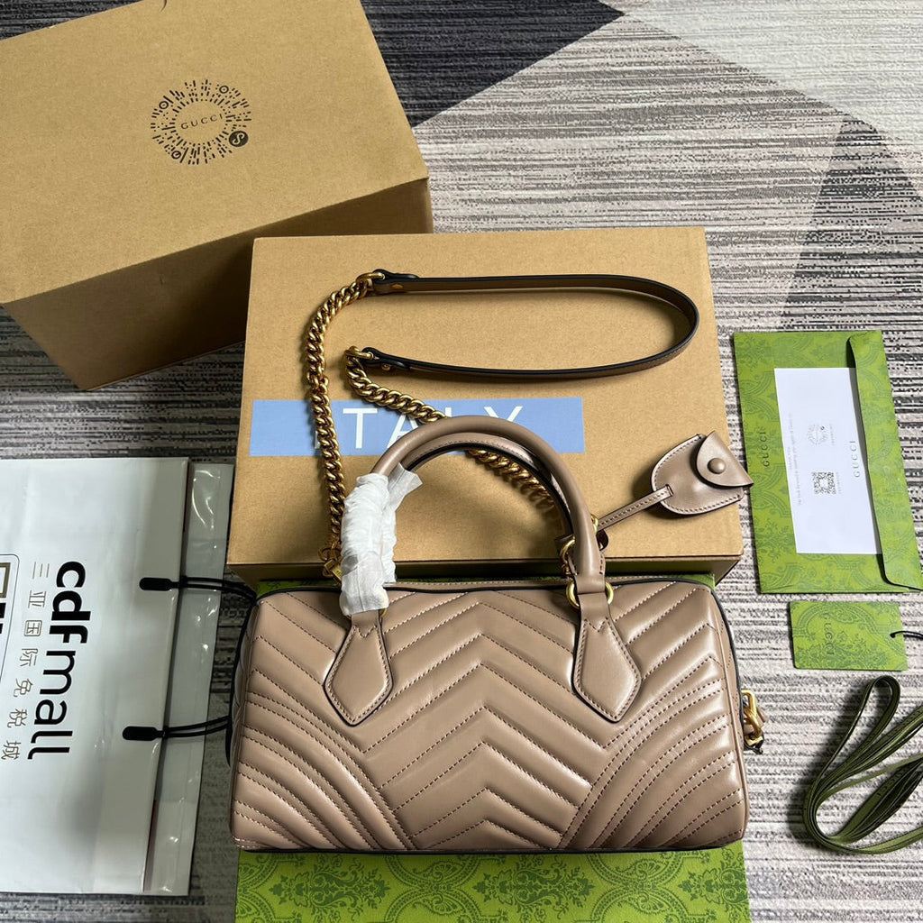 GUCCI MARMONT MATELASSE 27 HANDBAG BEIGE CALFSKIN