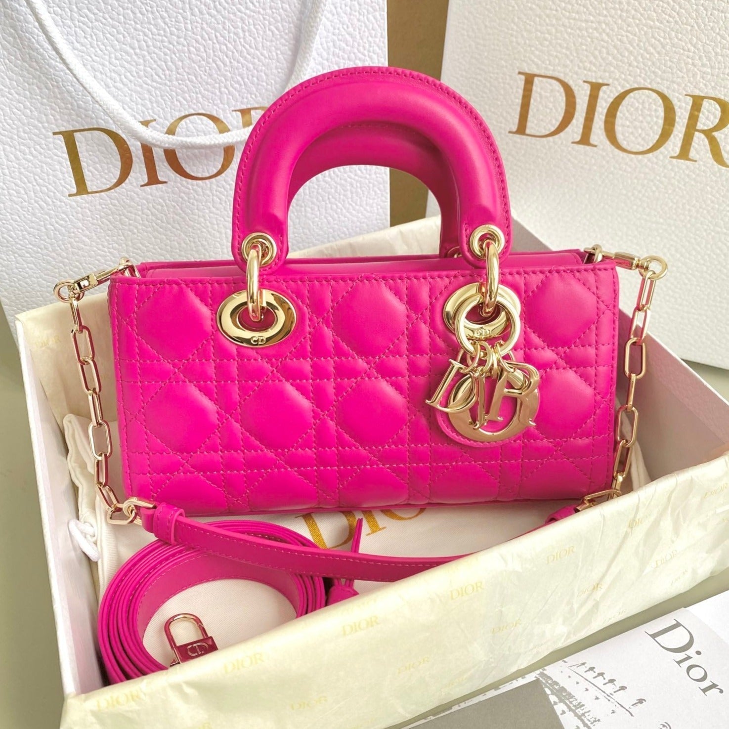DIOR D-JOY BAG 22 IN HOT PINK LAMBSKIN