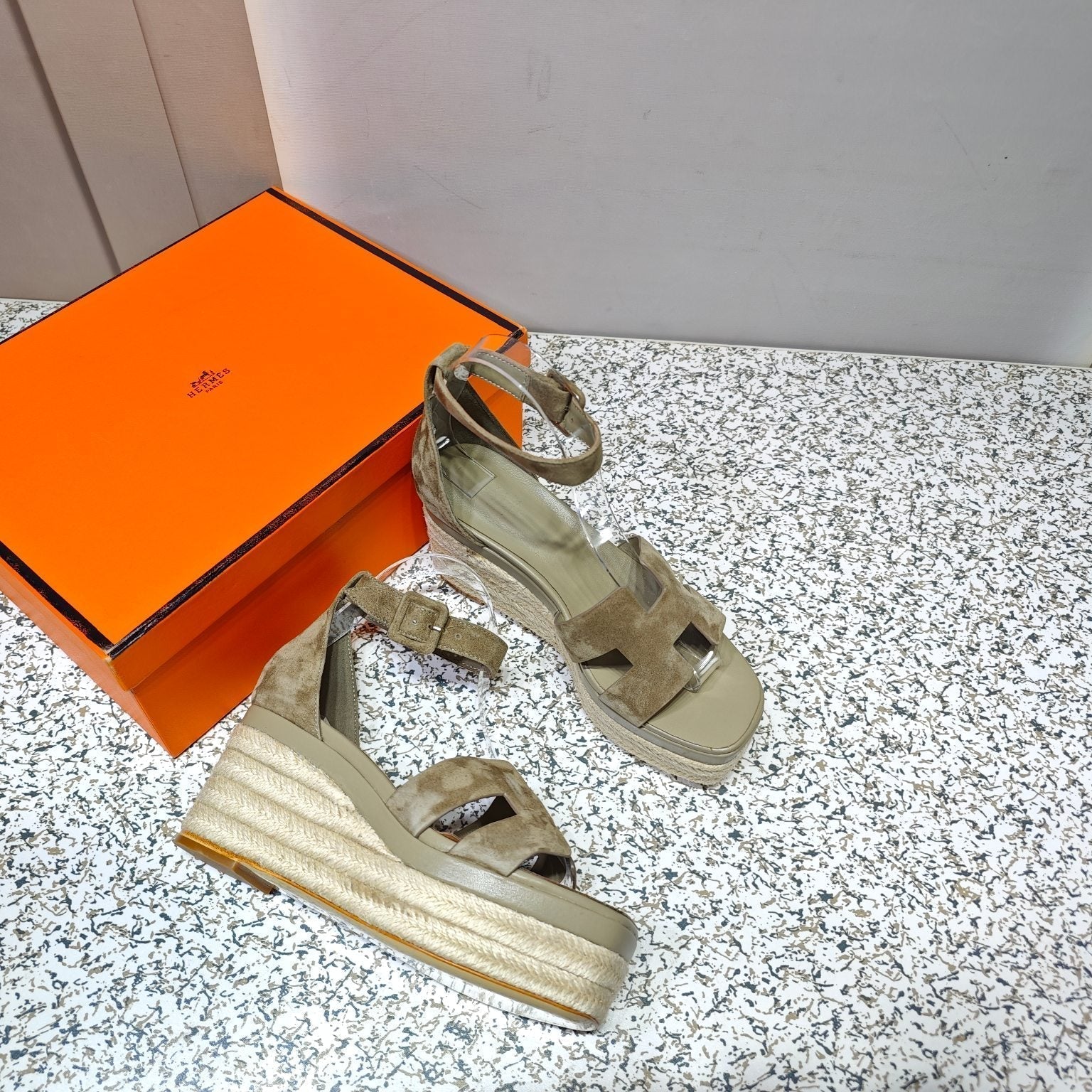 HERMES ELDA ESPADRILLE 80 MOCHA BROWN SUEDE
