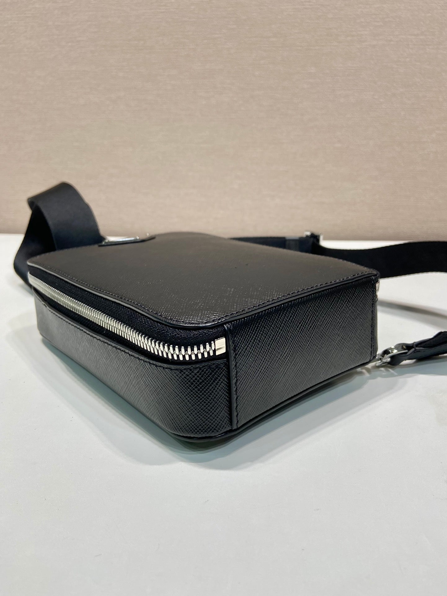 PRADA CHEST BAG 20 IN BLACK SAFFIANO LEATHER