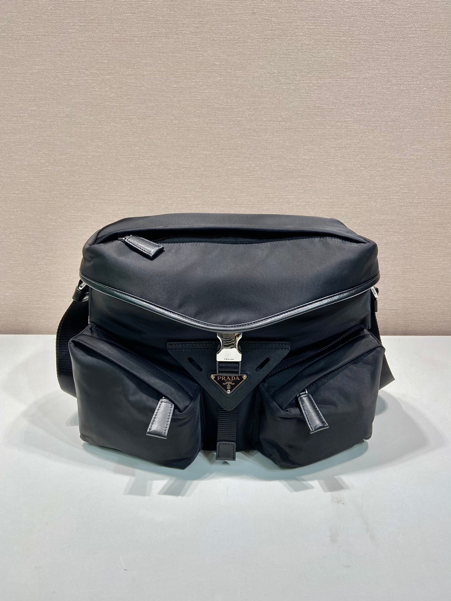 PRADA CROSSBODY BAG 29 IN BLACK RE-NYLON AND CALFSKIN TRIM