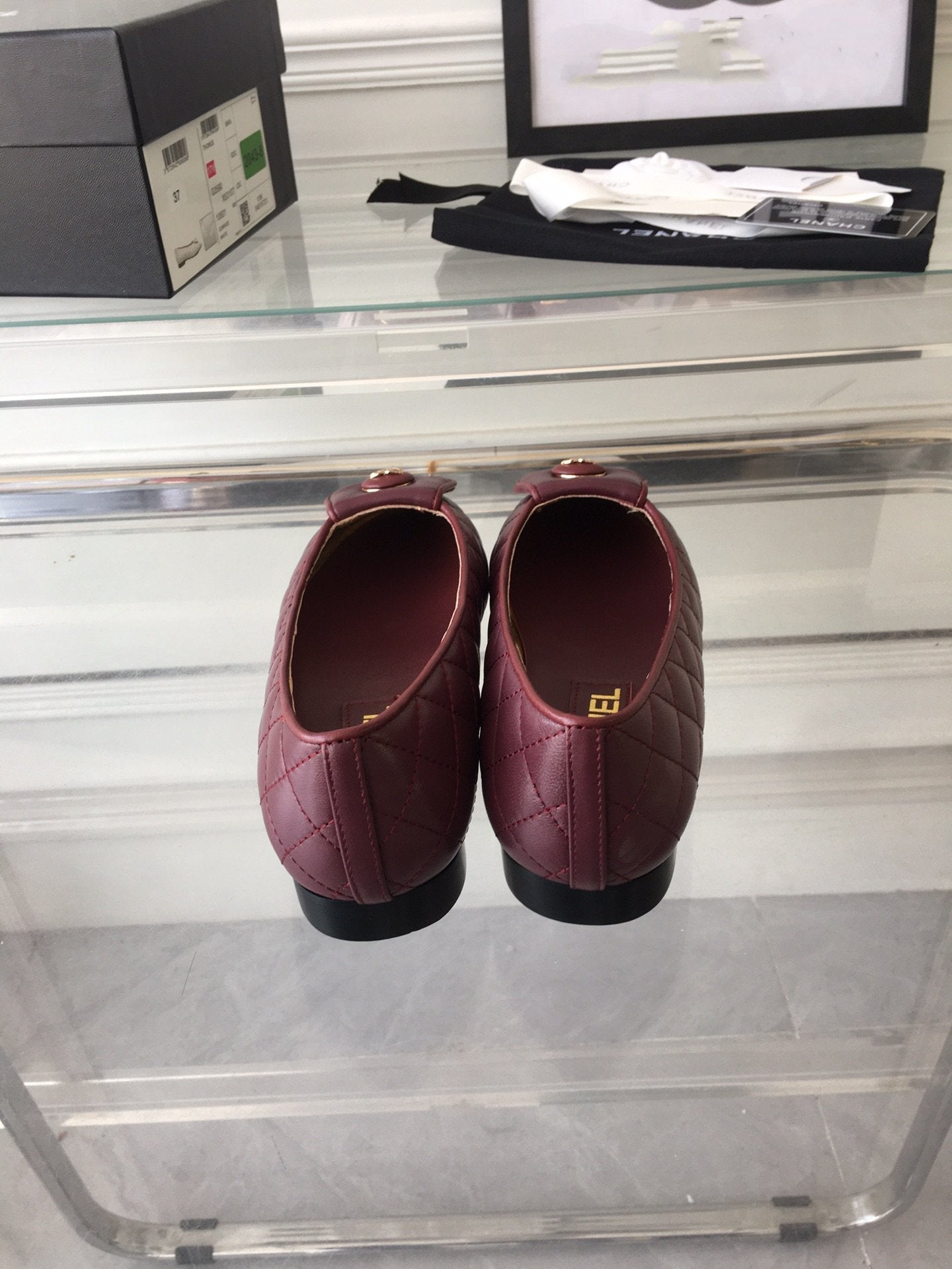 CHANEL ballet flat quilted wine gold  lock