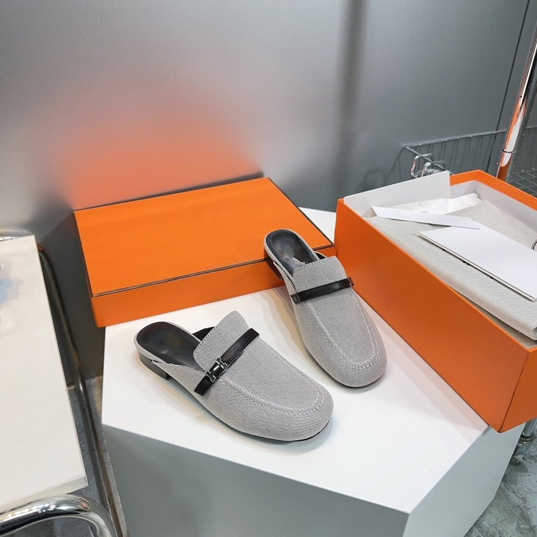 HERMES Lena Mule Gray Denim