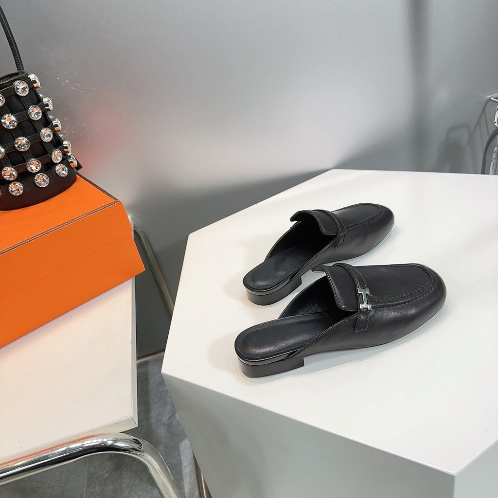 HERMES Lena Mule Black Leather