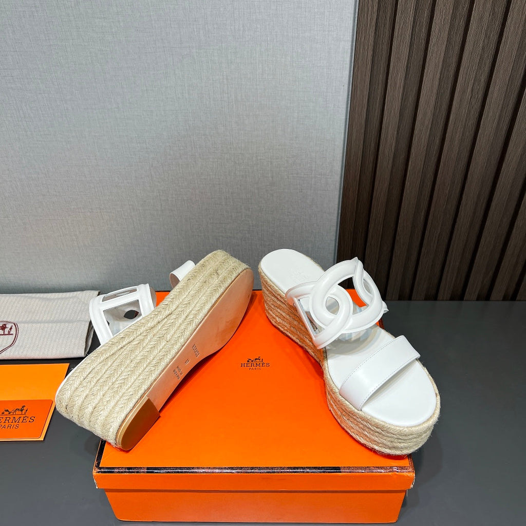 HERMES ITHEA 80 ESPADRILLE WHITE CALFSKIN