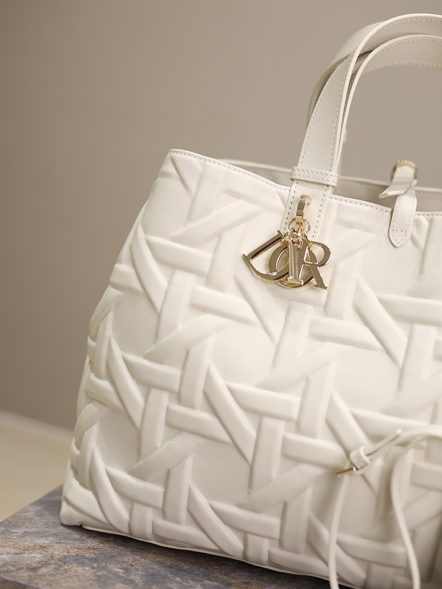 DIOR MEDIUM 37 TOUJOURS BAG IN WHITE CANNAGE GRAPHIC LAMBSKIN