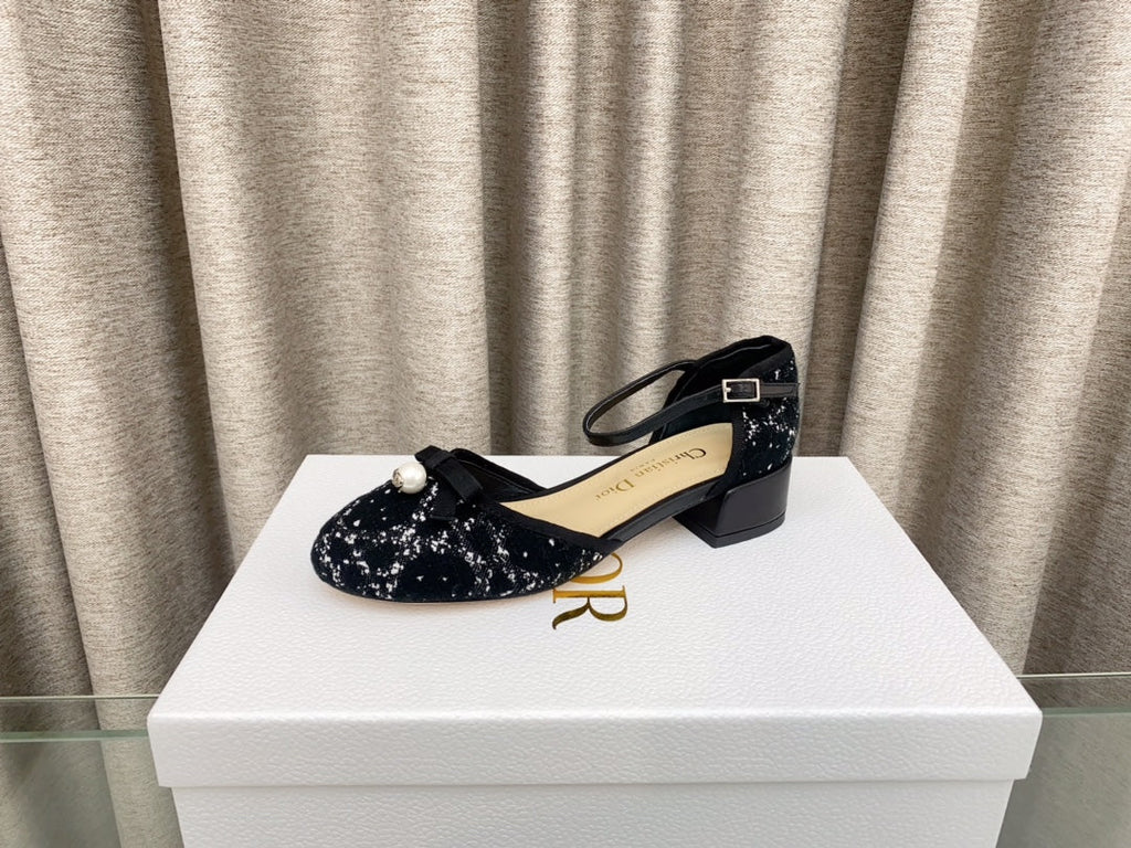 DIOR PEARL MARY JANE PUMP IN BLACK MIX WHITE TWEED 30 MM