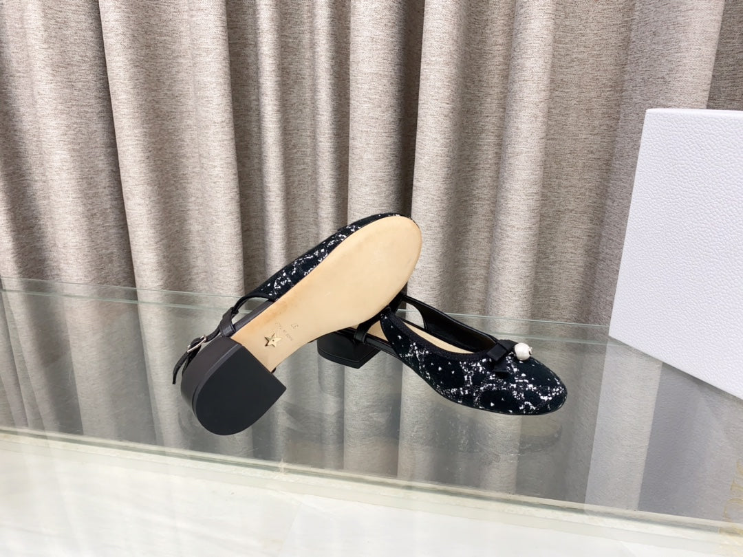 DIOR PEARL MARY JANE SLINGBACKS IN BLACK MIX WHITE TWEED 30 MM