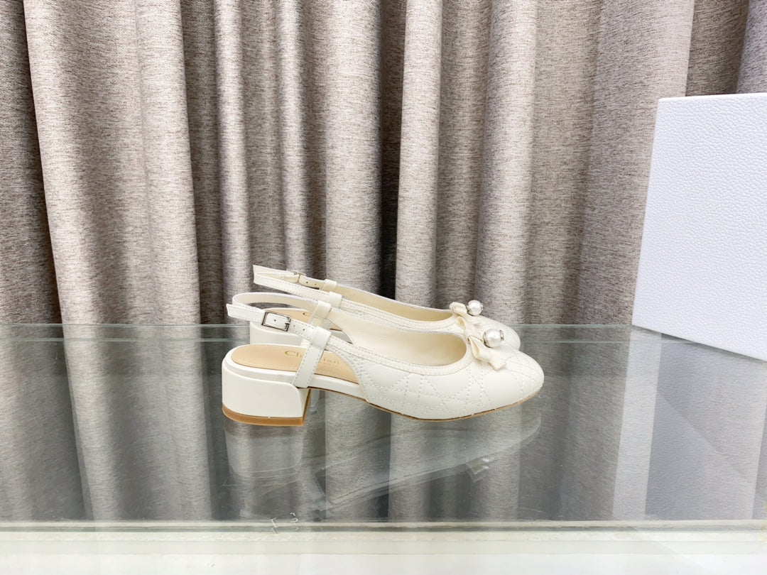 DIOR PEARL MARY JANE SLINGBACKS IN WHITE LAMBSKIN 30 MM