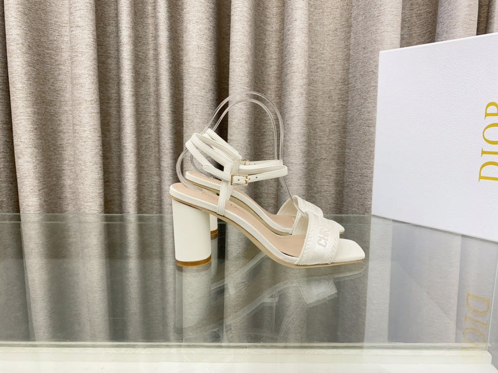 DIOR DWAY HIGH HEEL EMBROIDERED SANDAL WHITE CALFSKIN 75 MM