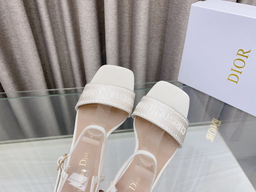 DIOR DWAY HIGH HEEL EMBROIDERED SANDAL WHITE CALFSKIN 75 MM