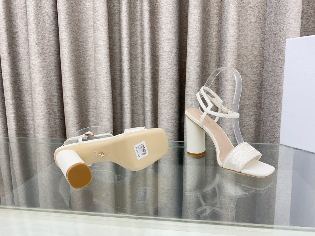 DIOR DWAY HIGH HEEL EMBROIDERED SANDAL WHITE CALFSKIN 95 MM