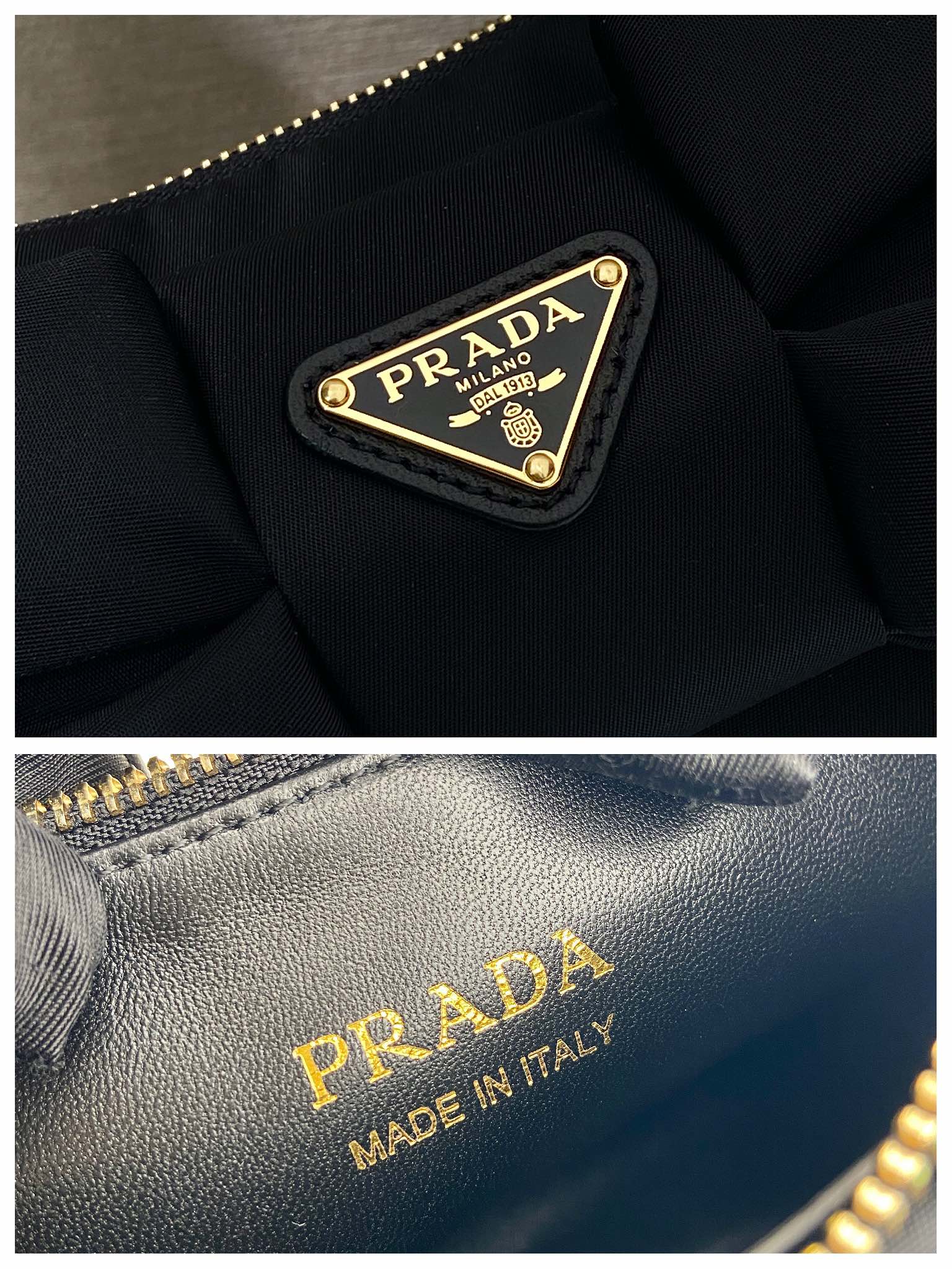 PRADA BOW HOBO BAG 22 IN BLACK RE-NYLON AND LAMBSKIN