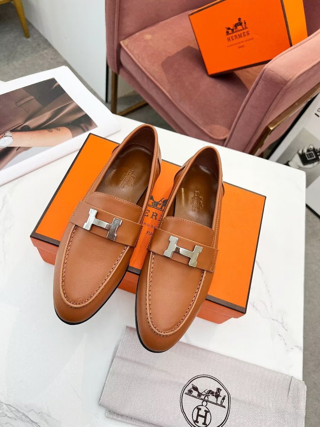 HERMES PARIS LOAFER TAWNY CALFSKIN