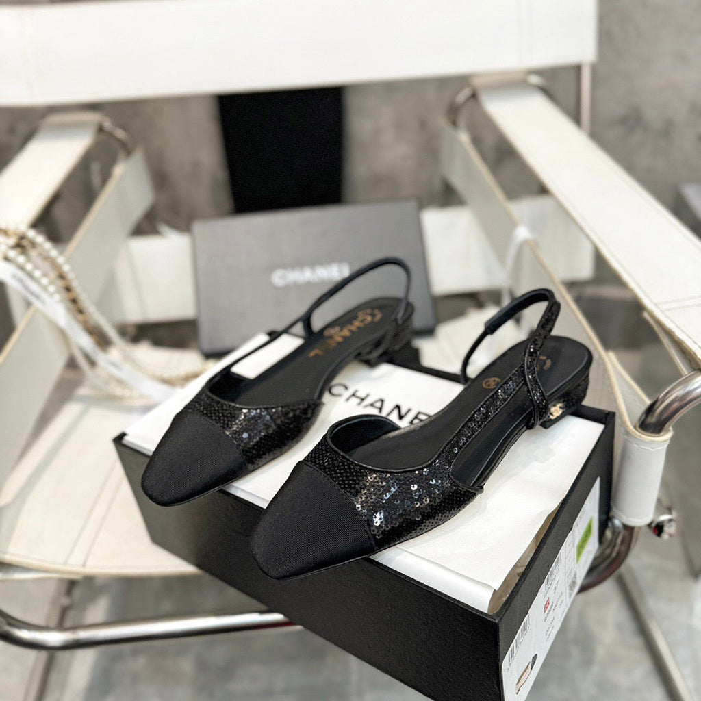 CHANEL SLINGBACKS IN BLACK LAMBSKIN 1