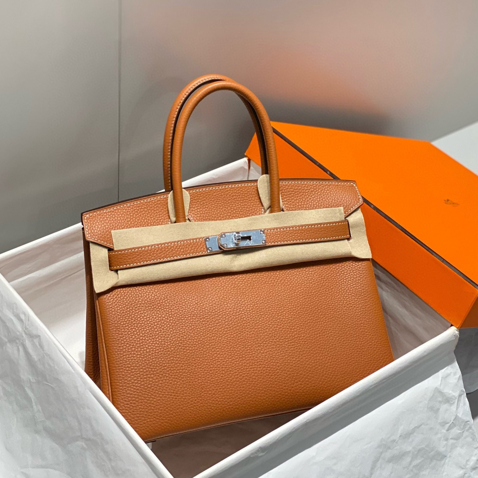 HERMES BIRKIN 30CM BROWN TOGO LEATHER SILVER HARDWARE