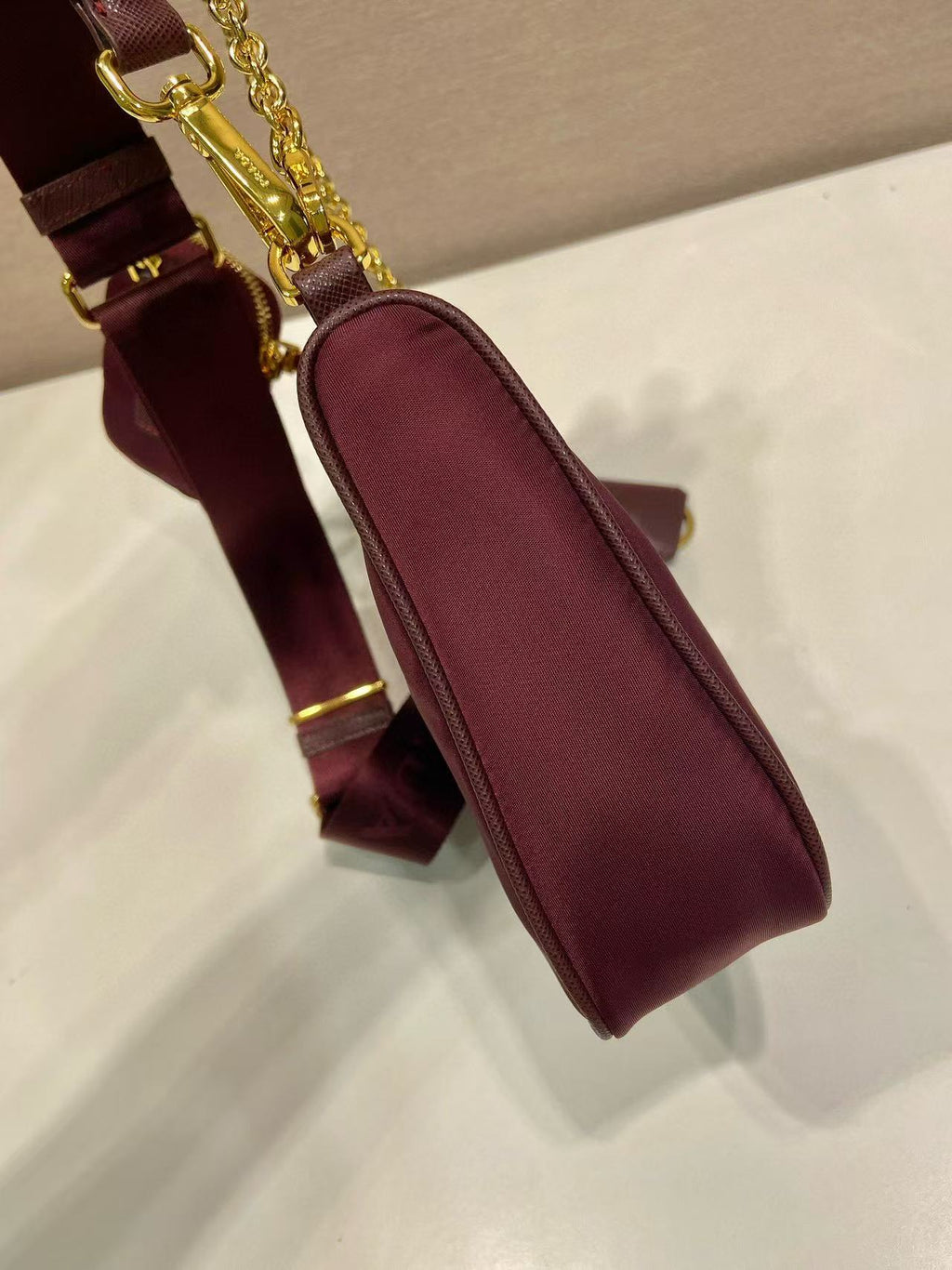 PRADA HOBO BAG 22 IN BURGUNDY RED RE-NYLON