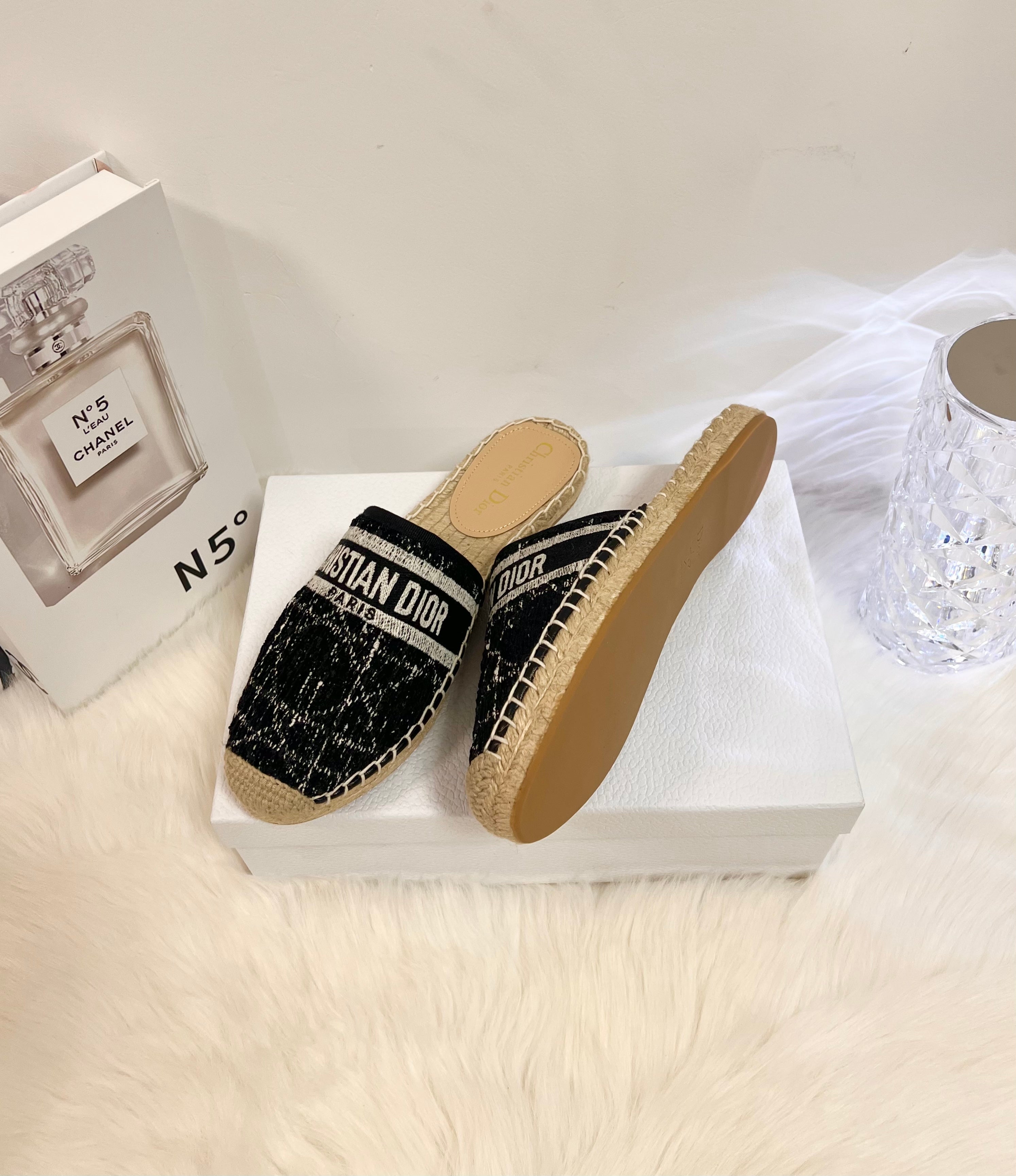 DIOR GRANVILLE ESPADRILLE BLACK OBLIQUE EMBROIDERED COTTON MULE