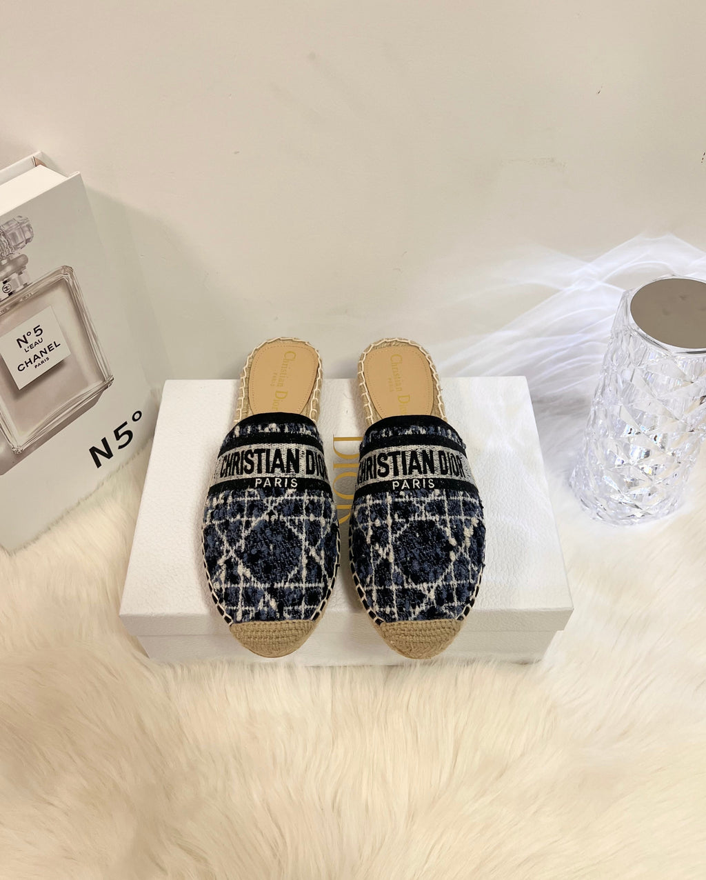 DIOR GRANVILLE ESPADRILLE NAVY BLUIE OBLIQUE EMBROIDERED COTTON MULE