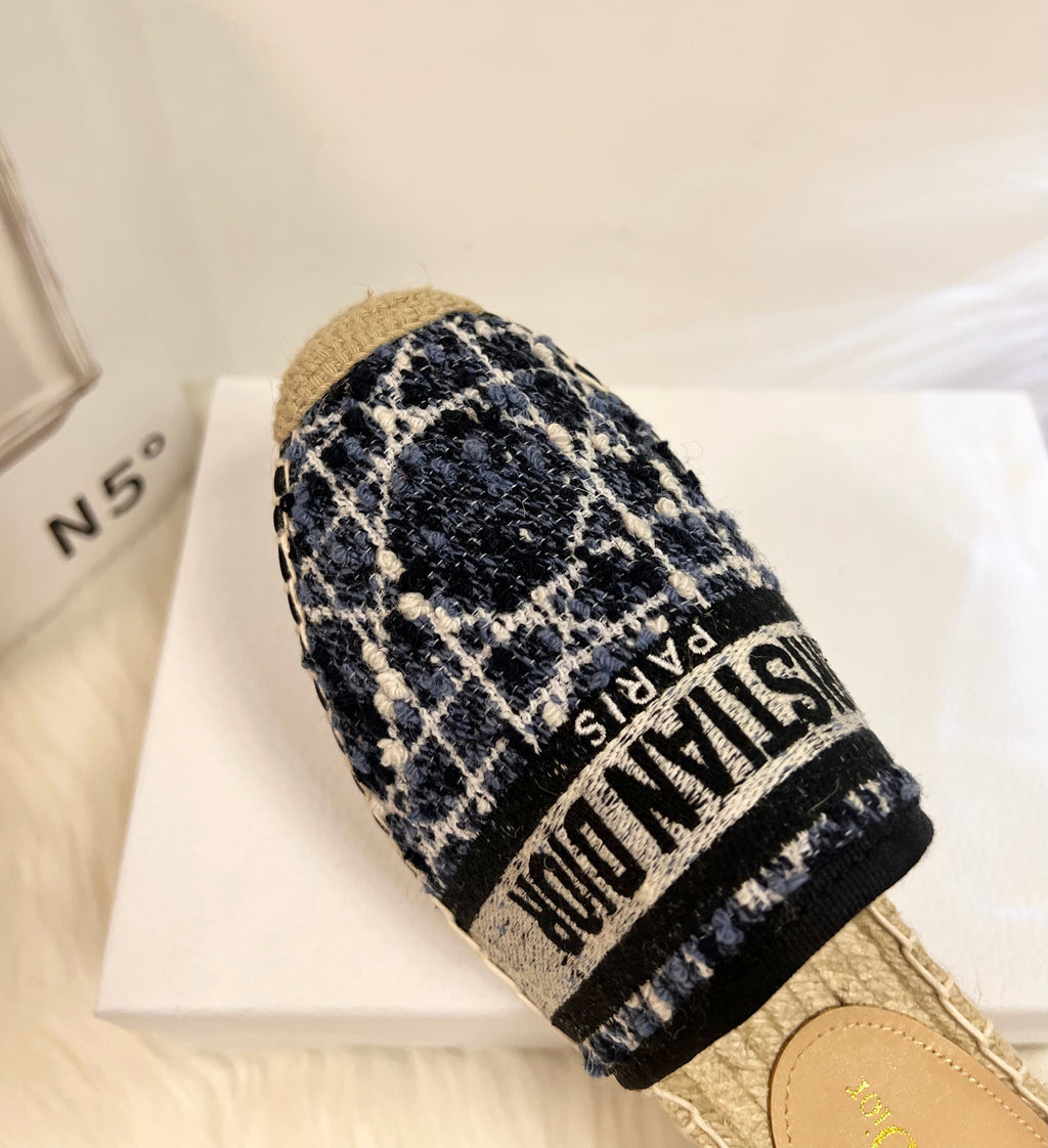DIOR GRANVILLE ESPADRILLE NAVY BLUIE OBLIQUE EMBROIDERED COTTON MULE