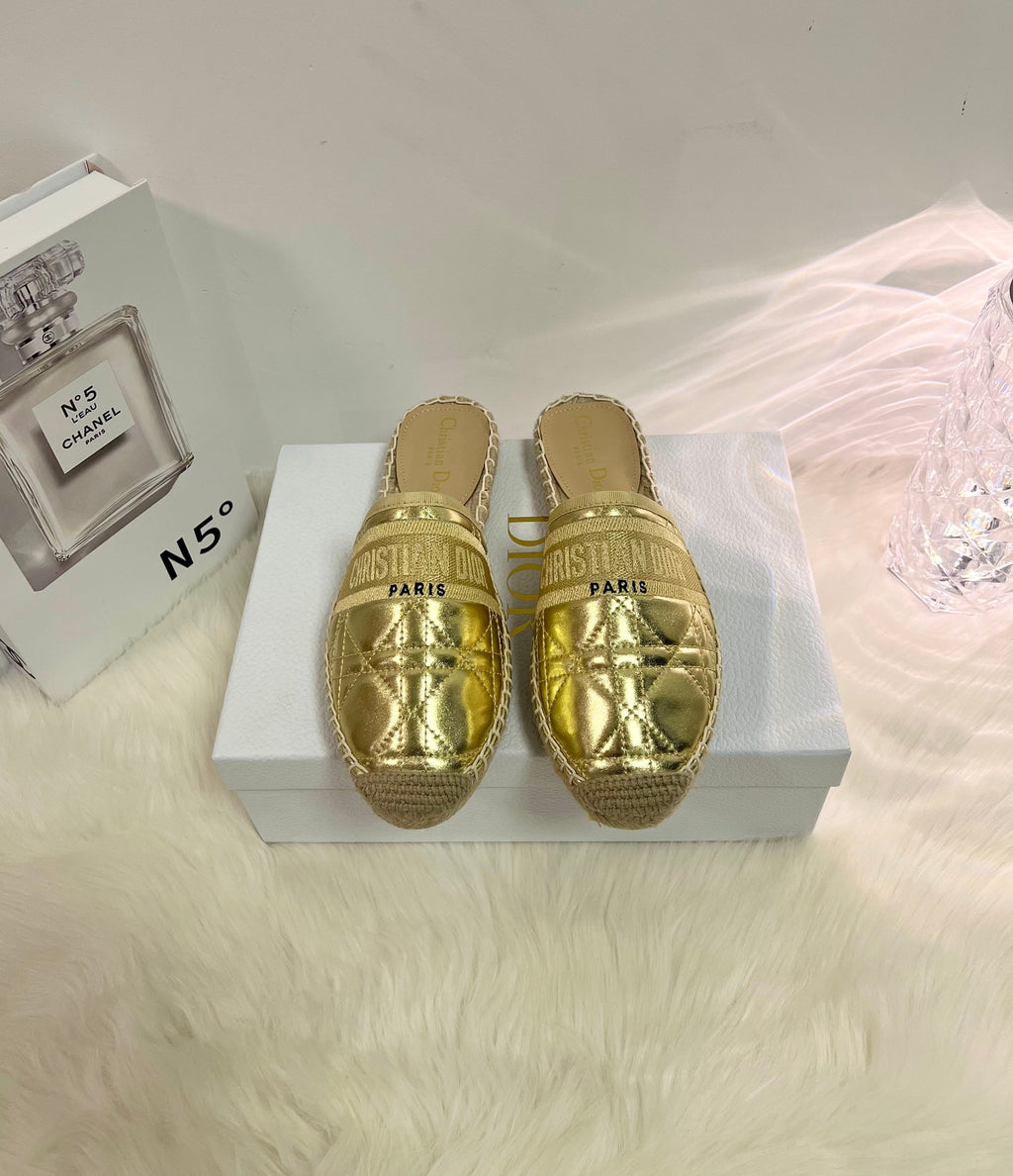 DIOR GRANVILLE ESPADRILLE MULE GOLD QUILTED CANNAGE CALFSKIN