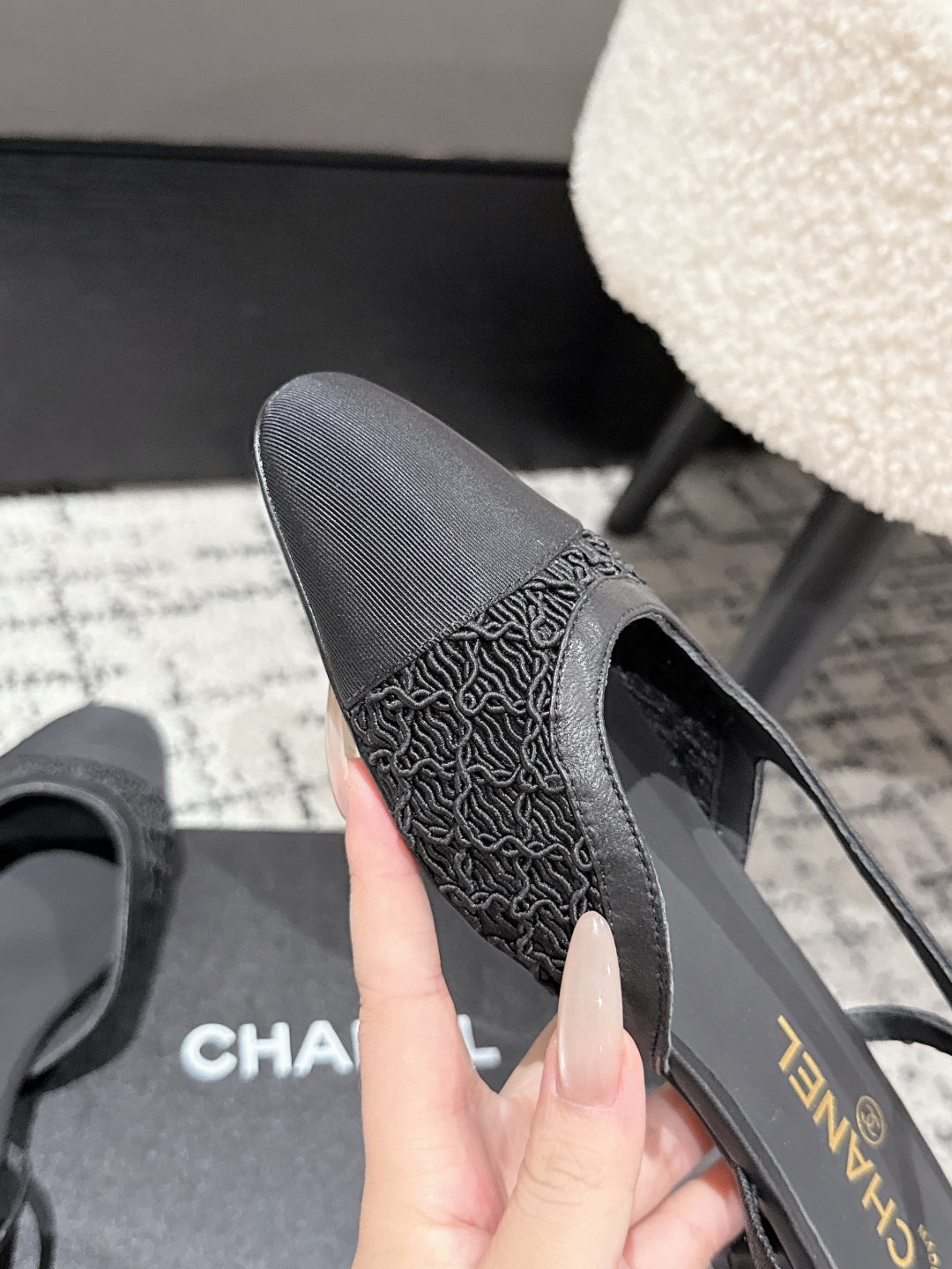CHANEL SLINGBACK 25S IN BLACK FABRIC