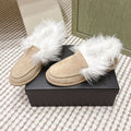 CHANEL 25S LOAFERS MOASIN IN BEIGE SUEDE WITH WHITE MINK FUR LINING
