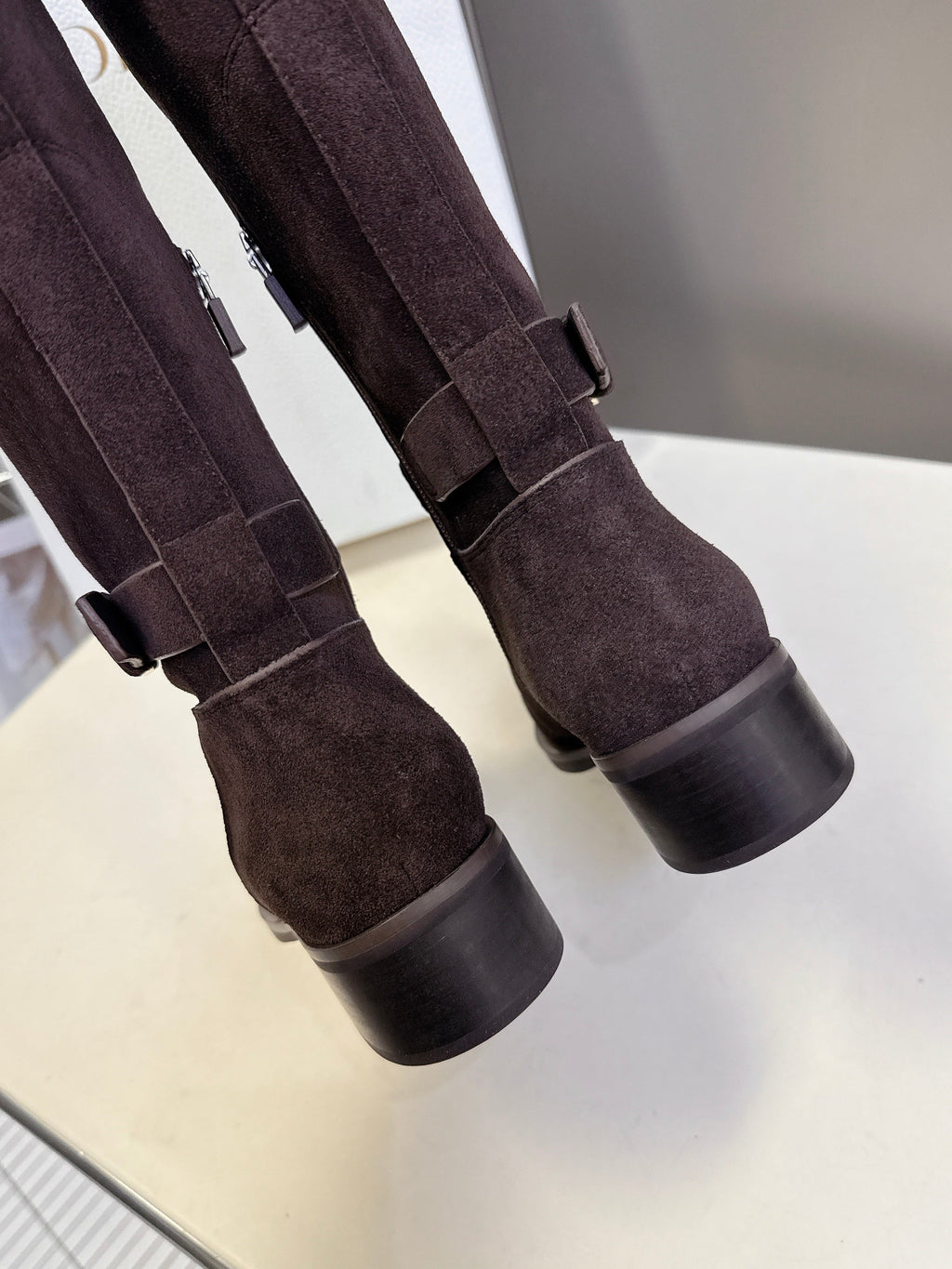 DIOR 25S BROWN HIGH BOOTS IN DARK BROWN SUEDE