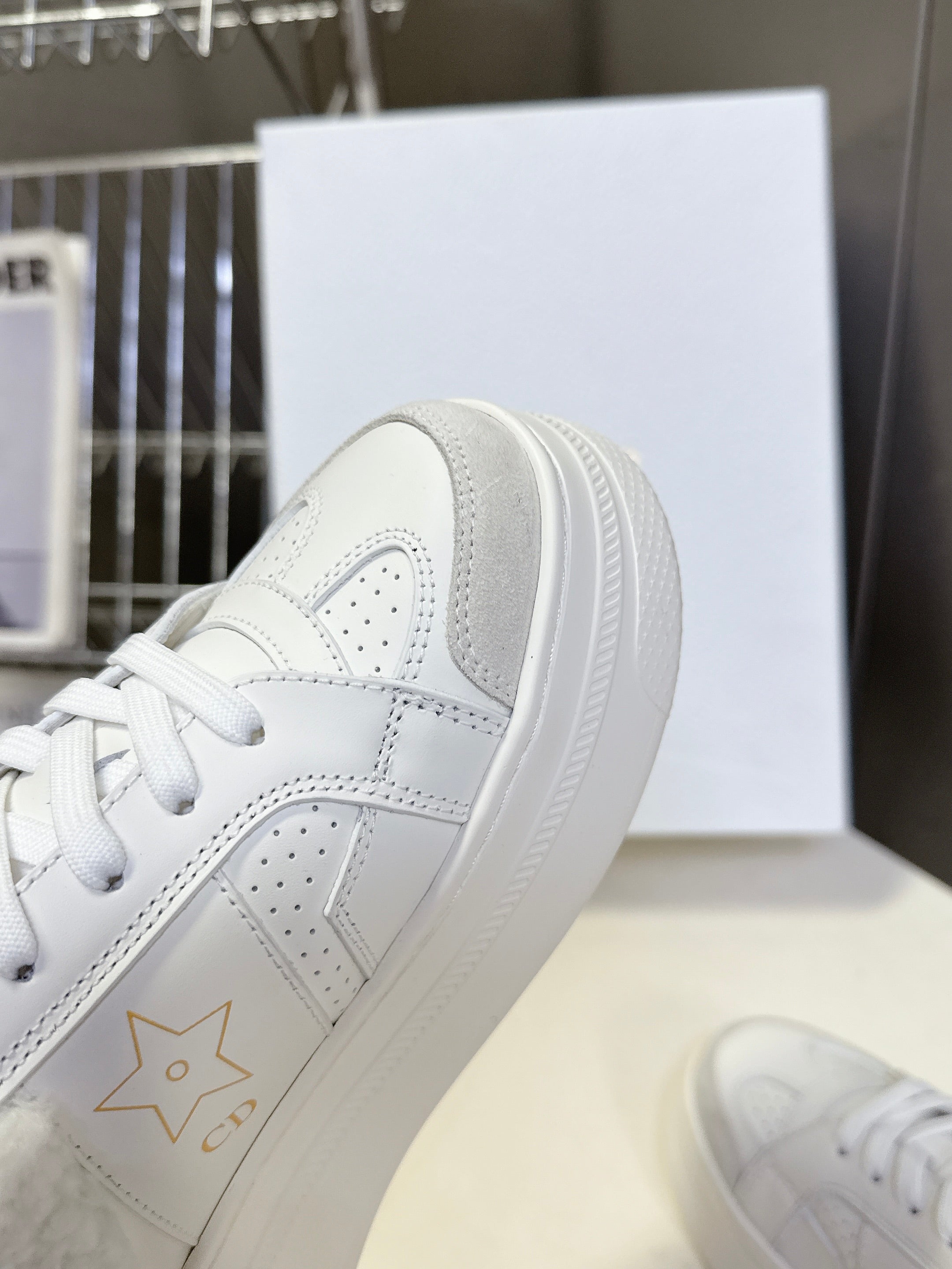 DIOR 25S  STAR SNEAKERS 40 MM IN WHITE LAMBSKIN AND WOOL
