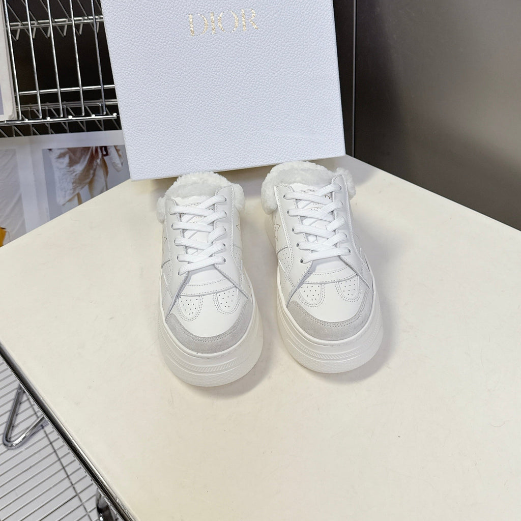 DIOR 25S  STAR SNEAKERS 40 MM IN WHITE LAMBSKIN AND WOOL