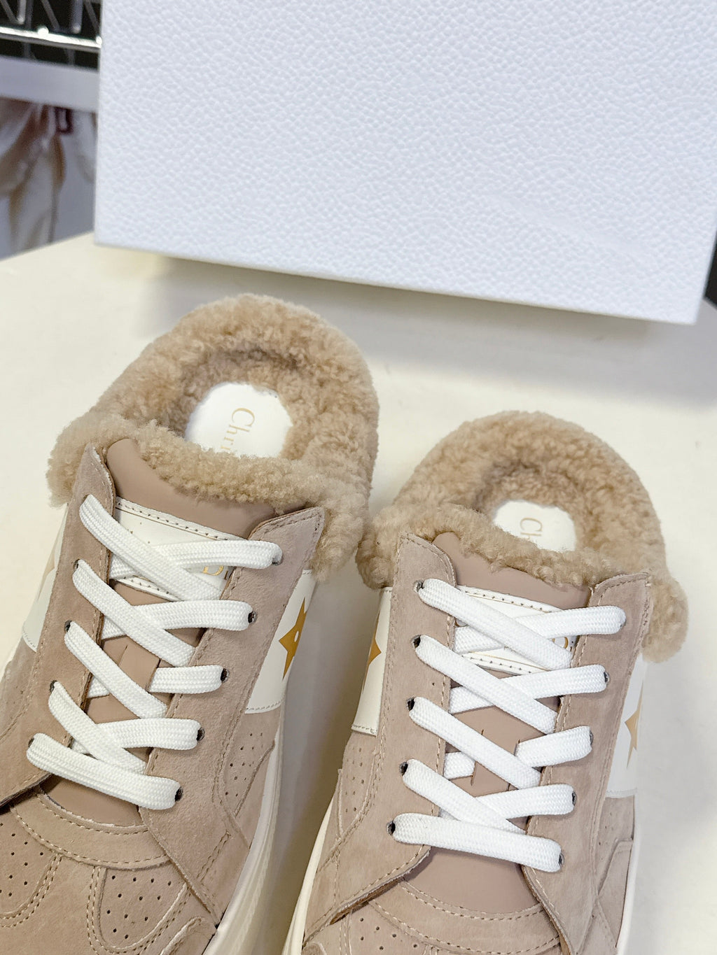 DIOR 25S  STAR SNEAKERS 40 MM IN NUDE PINK SUEDE AND WOOL