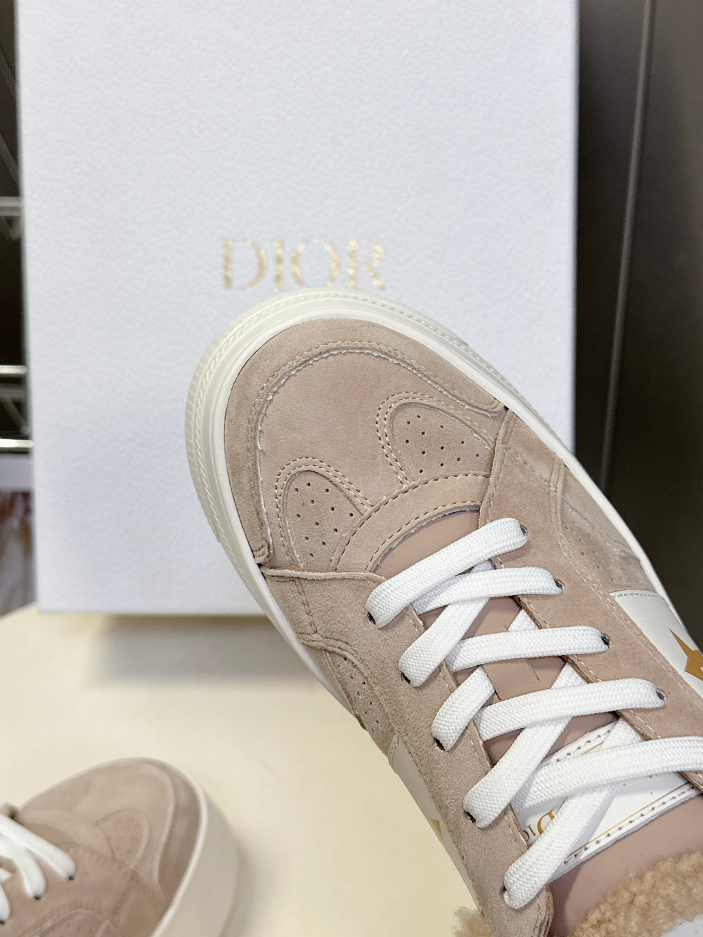 DIOR 25S  STAR SNEAKERS 40 MM IN NUDE PINK SUEDE AND WOOL