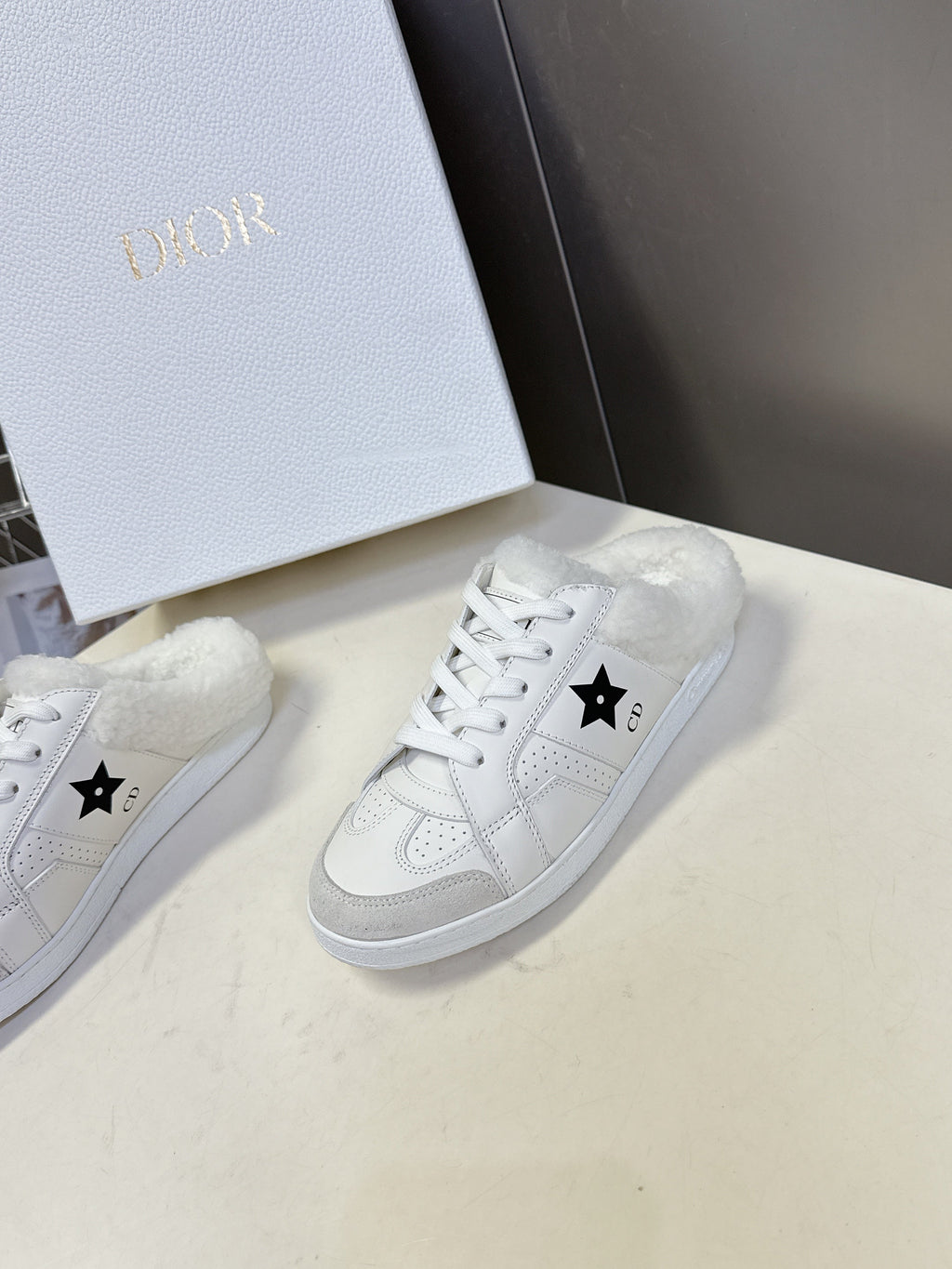 DIOR 25S  STAR SNEAKERS IN WHITE LAMBSKIN AND WOOL